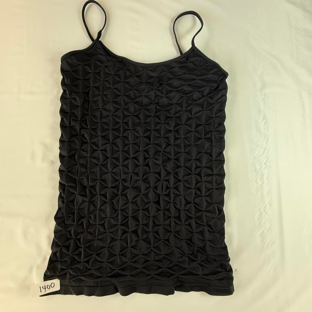 KATHY Black Smocked Popcorn Cami Tank Top One Size Stretch Y2K Textured